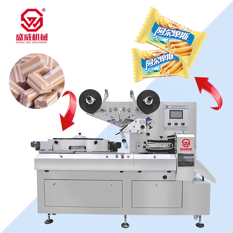 Full Automatic High Speed Flow Cotton Soft Jelly Hard Lollipop Pillow Small Candy Wrapping Packaging Horizontal Packing Machine