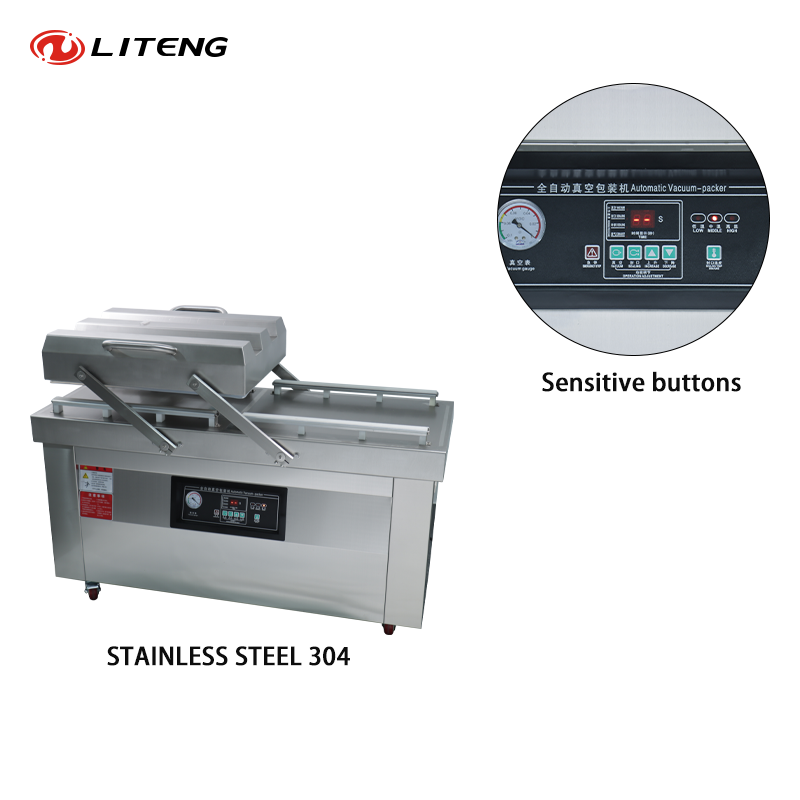Commercial Double-chamber 600 Vacuum Packaging Machine Suitable for Packaging Chicken, Duck, Fish, Meat, Dried Fruits, Nuts