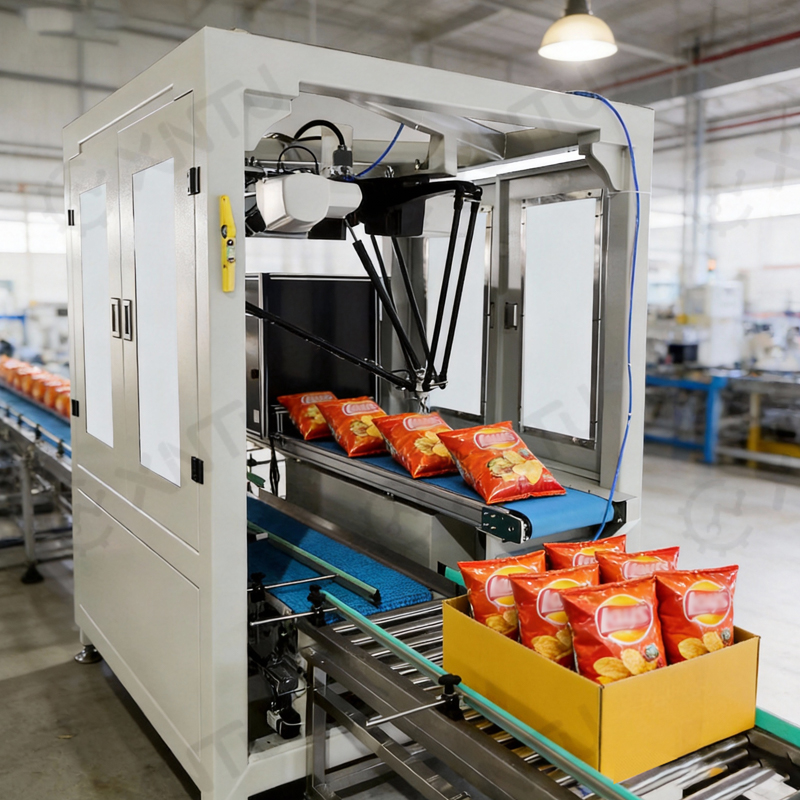 Efficient and Safe Smart Automatic Delta Robot Case Packer High Speed Spider Carton and Bag Packaging Machine Packing Line