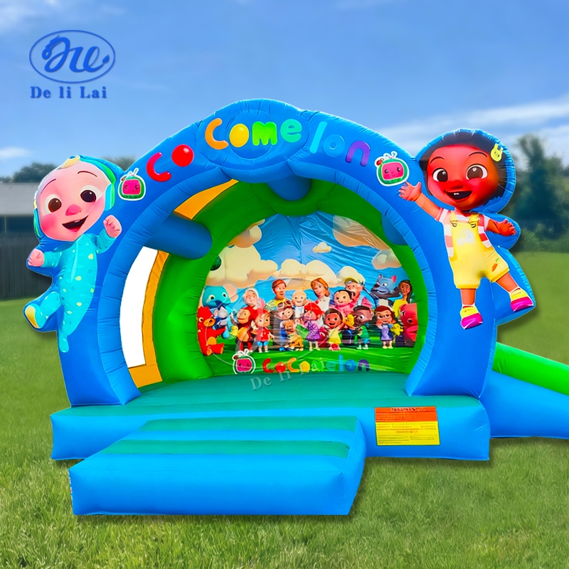 Commercial Outdoor Inflatable Trampoline Slide Set, Cartoon Theme, Bouncy House Suitable for Children With Blower