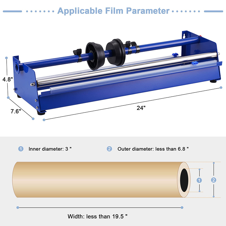 JH-Mech Hand Film Wrapping Machine 19.5" Manual Stretch Film Wrapper Steel Stretch Film Table Dispenser for Food Tray Packaging