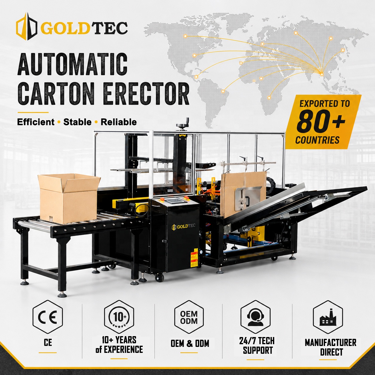 Goldtec Packaging Case Erecting Machine Automatic Case Erector Vertical Carton Erector Machine Box Erecting Machine