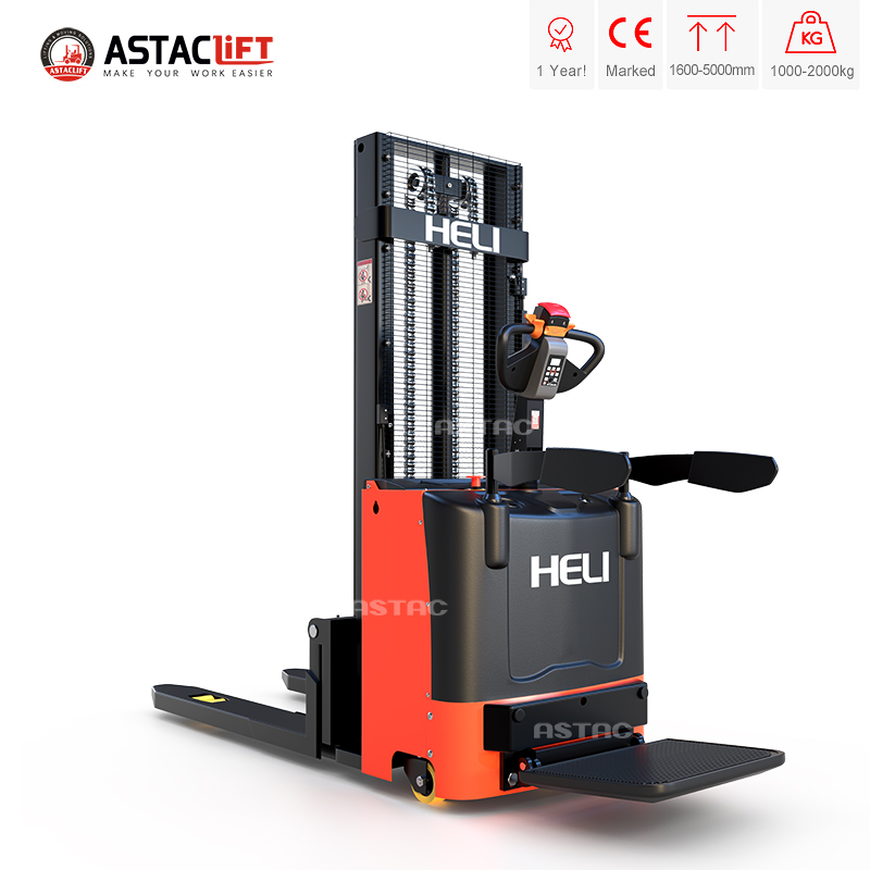 HELI Electric Pallet Stacker 1500kg Full Electric Hydraulic Two-Stage Mast Lead-Acid Battery 2m-4m Lift Height Indoor Use