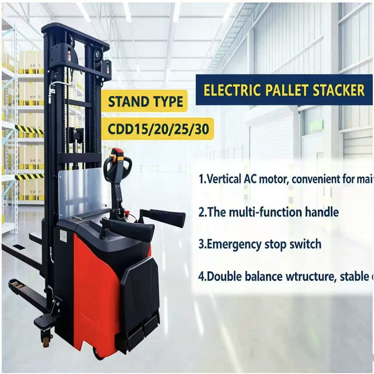 CDD30II 3 Ton Full Electric Pallet Stacker High Lift Heavy Duty Lifting Equipment CE Forklift