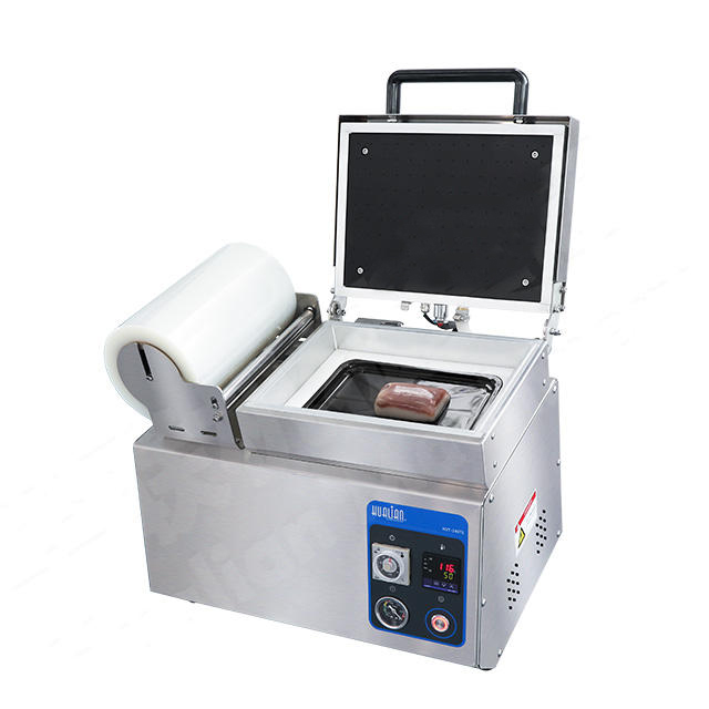 HVT-240TS Tabletop Skin Vacuum Packing Machine 0-300℃ Temp Control 1/2 Trays Compatible Food Grade Packaging Equipment