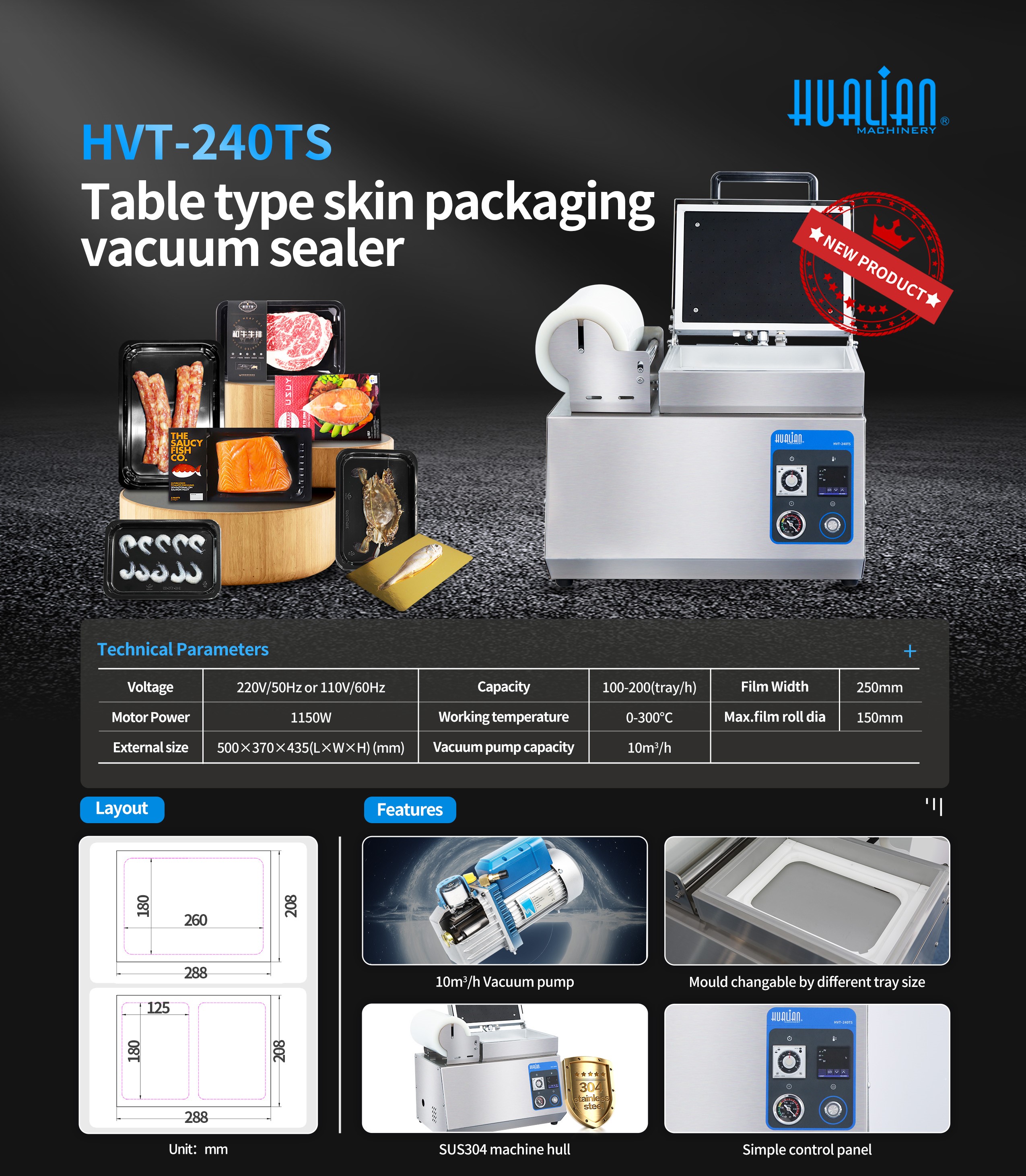 HVT-240TS Benchtop Vacuum Skin Packaging Machine Overview