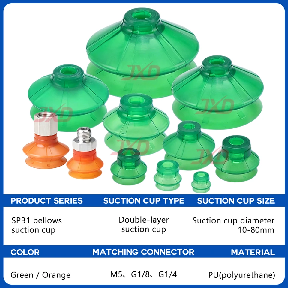 JXD SPB1-10 10-80mm Bellows Vacuum Suction Cup Full Series Flexible Pad Plastic Paper Bag Opening Packaging Machine Robot EOAT
