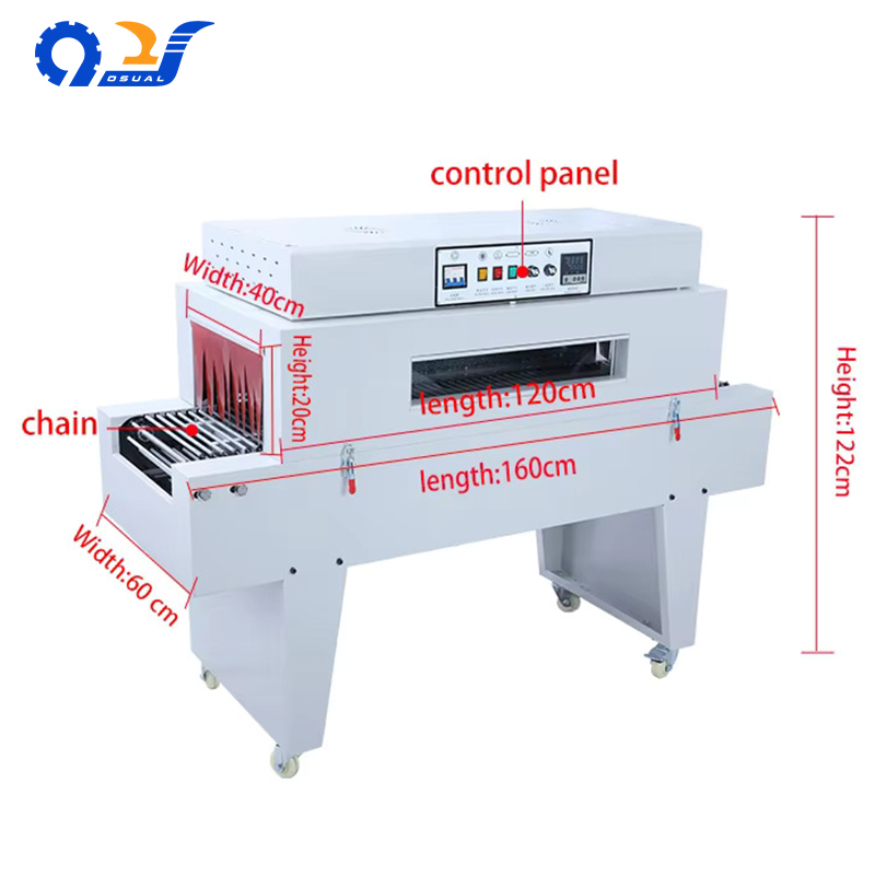 BS-4020F Chain Semi-Automatic Press Heat Shrink Sleeve Tunnel Wrapping Film PVC Wire Water Bottle Shrink Wrapping Machine