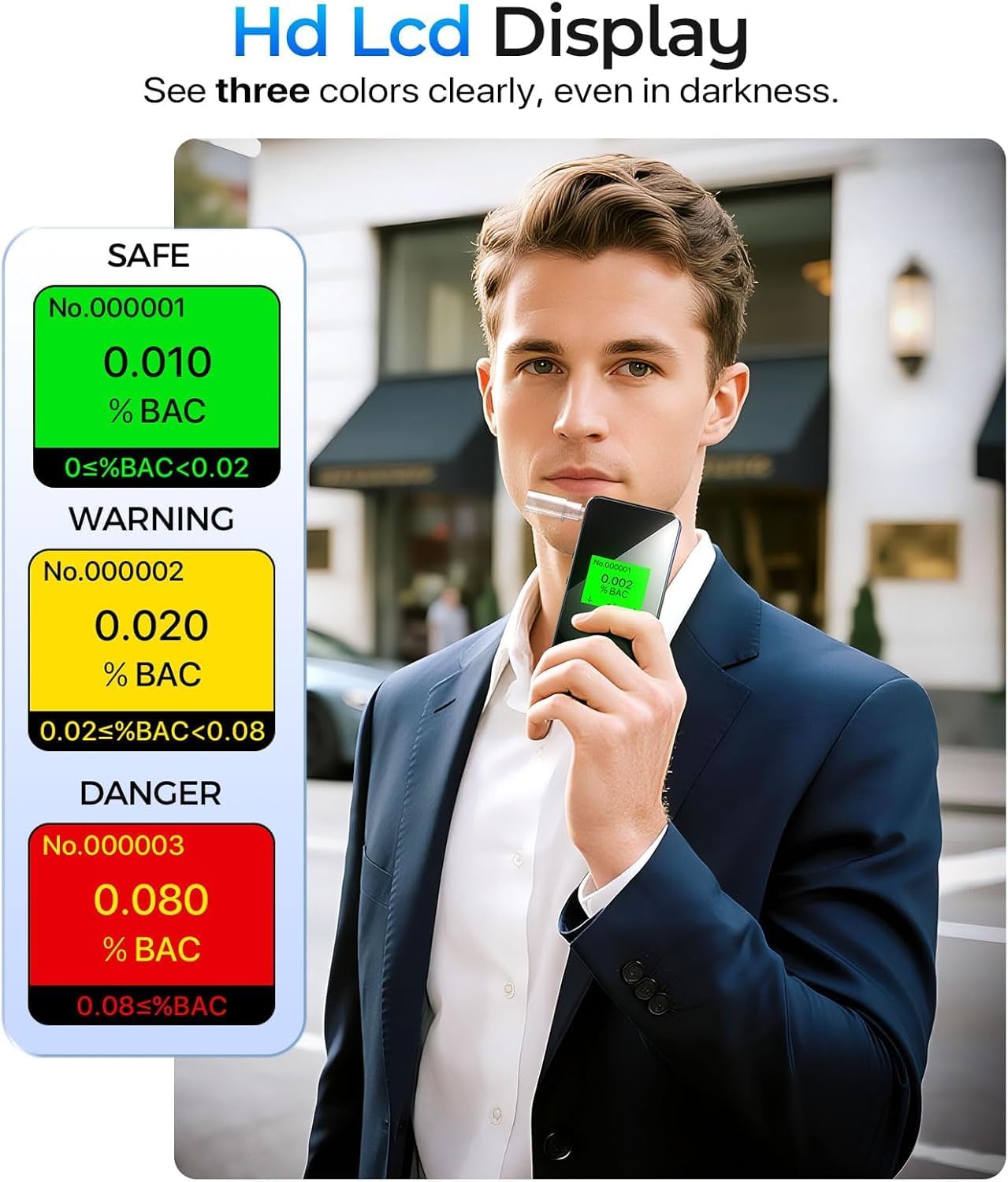 Professional Easy Carry Digital Alcohol Tester Breathalyzer High Definition Color Screen Semiconductor Sensor Roadside Testing