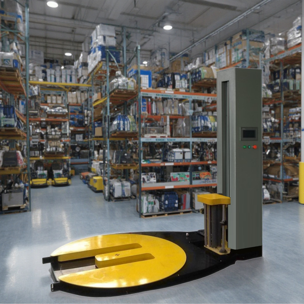 Automatic Forklift Enter to Turntable Stretch Wrapper Forklift Stretch Pallet Wrap Wrapping Wrapper Machine Palletizer Stacker