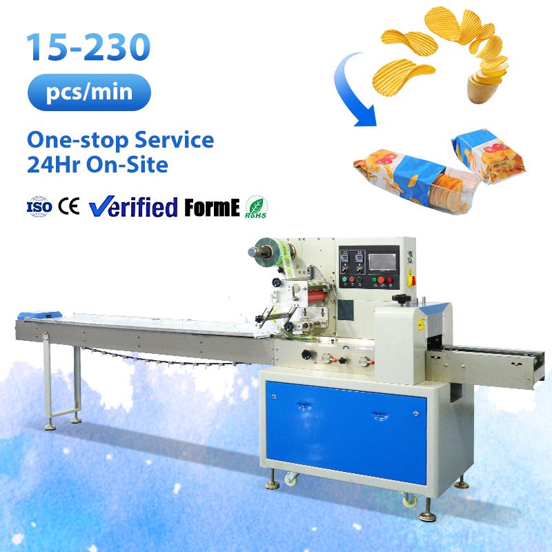 Fully Automatic Horizontal Wrapping Flow Pack Packaging Machine Potato Chips Cookies Chocolate Packing Machine