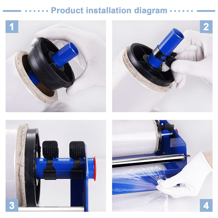 JH-Mech Hand Film Wrapping Machine 19.5" Manual Stretch Film Wrapper Steel Stretch Film Table Dispenser for Food Tray Packaging