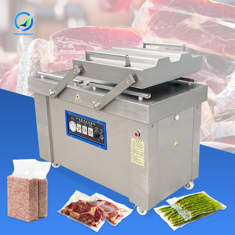 OCEAN Continuous Vertical Large Meat Double Chamber Sealer Cashew Nut Bag Pack Seal Vacuum Package Machine