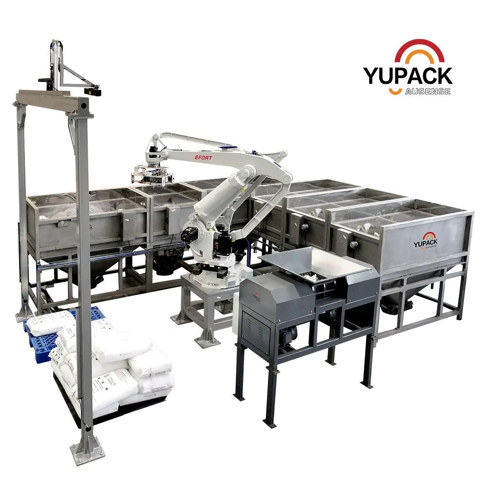 Robotic System for Bag Breaking, Debagging and Depalletizing with Dust-Free Emptying and Automatic Dosing of Powders or Granules
