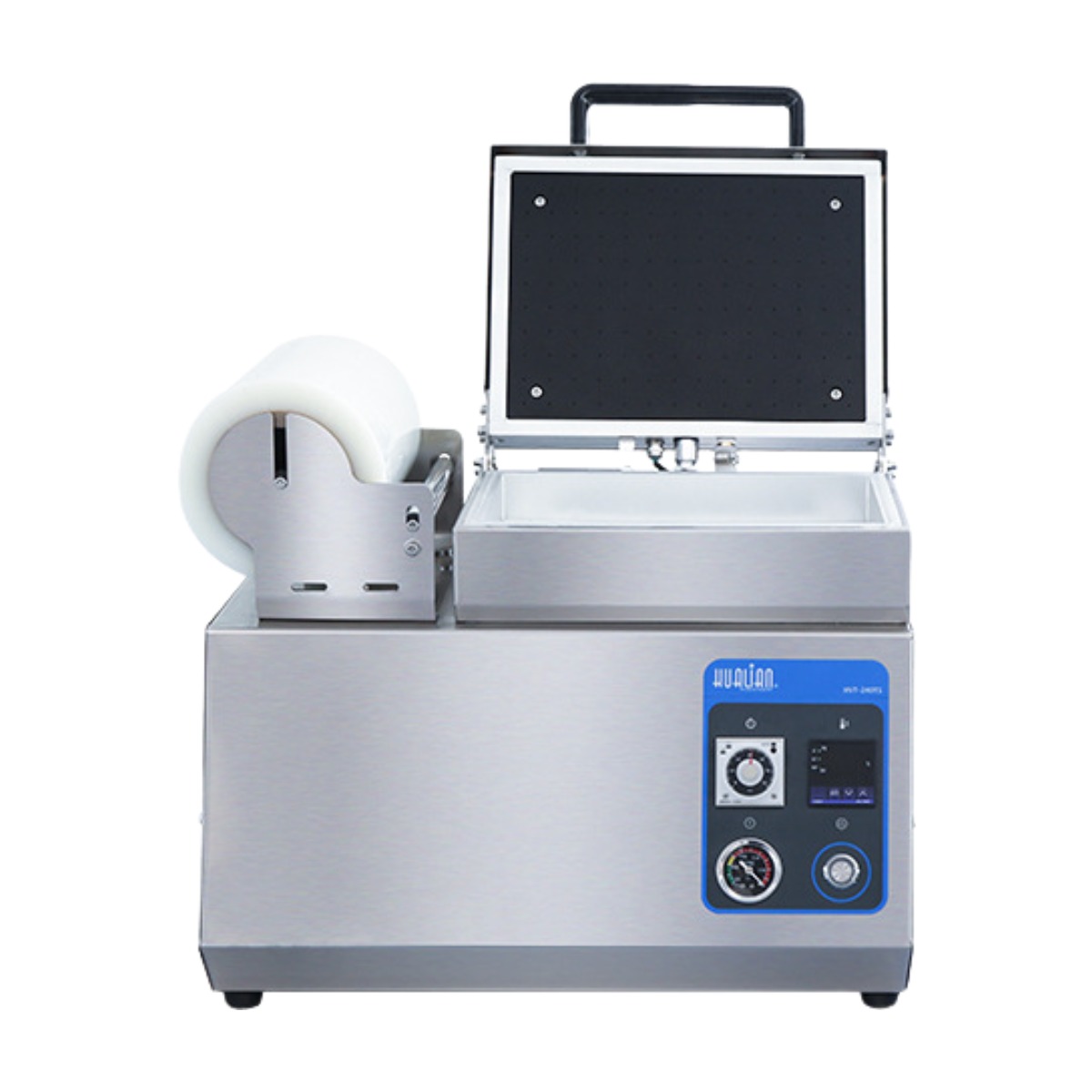 HVT-240TS Tabletop Skin Vacuum Packing Machine 0-300℃ Temp Control 1/2 Trays Compatible Food Grade Packaging Equipment