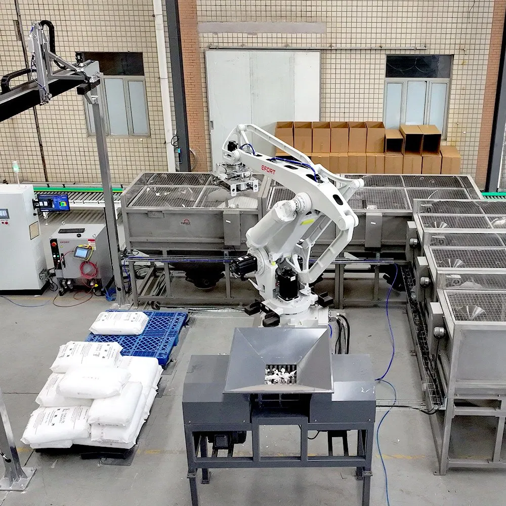 Automated Robotic Bag Picking, Depalletizing, Opening and Emptying System Designed to Remove Heavy Manual Lifting and Ensure Recipe-Controlled Dosing
