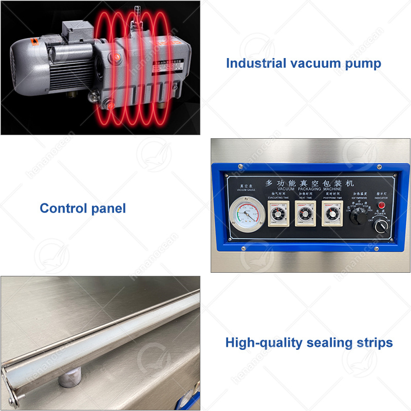 OCEAN Continuous Vertical Large Meat Double Chamber Sealer Cashew Nut Bag Pack Seal Vacuum Package Machine