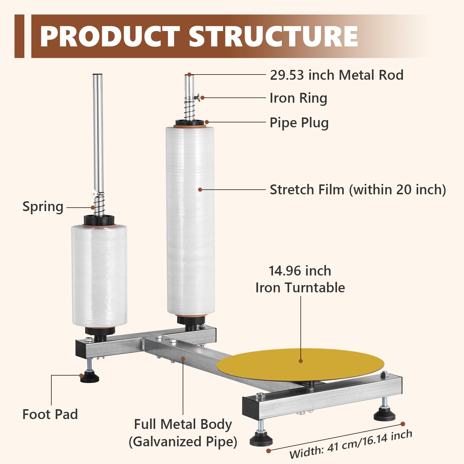 JH-Mech Dull Roll Manual Stretch Film Wrapping Machine Table Pallet Box Shrink For 12-20in Dispenser Stretch Film Warehouse