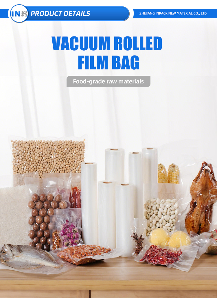 Custom Logo Printed Modern Kitchen Vacuum Seal Plastic Bags for Food Freezer Storage with Textured Surface and Vacuum Packing