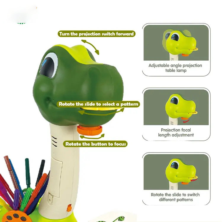 Educational Dinosaur Projector Drawing Table Toys for Kids Pretend Play Toy Painting Board Desk Toys Cartoon Drawing Machine