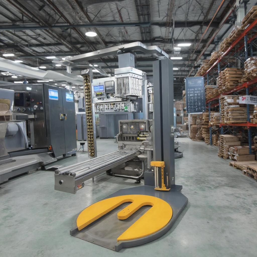 Automatic Forklift Enter to Turntable Stretch Wrapper Forklift Stretch Pallet Wrap Wrapping Wrapper Machine Palletizer Stacker
