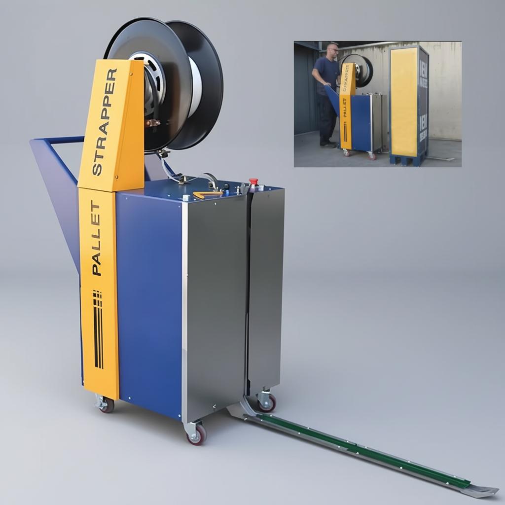 Model DBA-1300A Mobile Semi-Automatic PP/PET Pallet Probe Carton Vertical Strapper Strapping Packing Machine for Sale