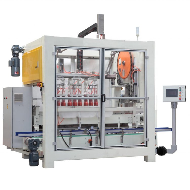 Case Packer with Robotic Pick and Place Arm for Bottled Beverage and Food Products
