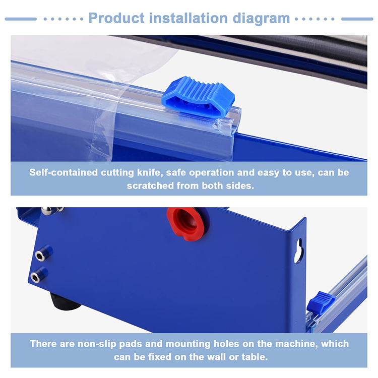 JH-Mech Hand Film Wrapping Machine 19.5" Manual Stretch Film Wrapper Steel Stretch Film Table Dispenser for Food Tray Packaging