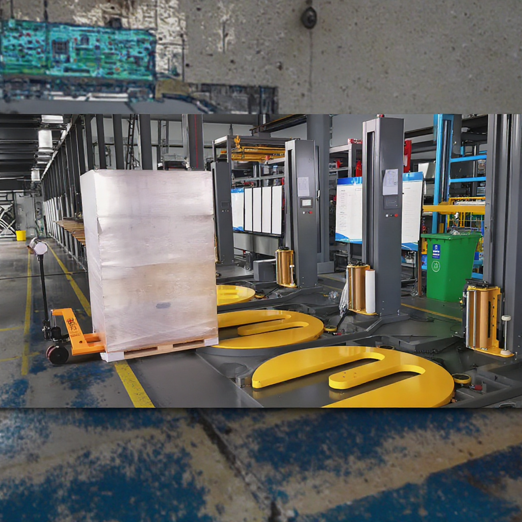 Automatic Forklift Enter to Turntable Stretch Wrapper Forklift Stretch Pallet Wrap Wrapping Wrapper Machine Palletizer Stacker