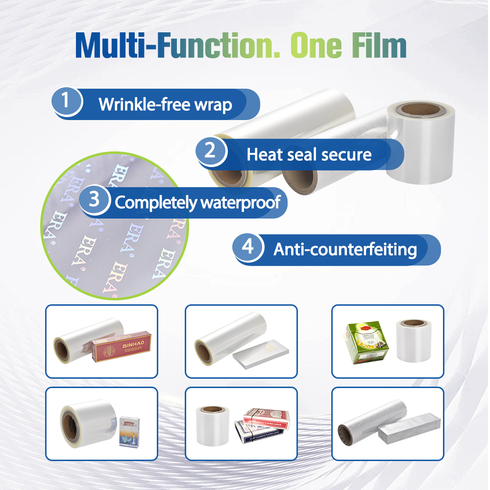 8% High Shrink BOPP Film Roll Overwrap Soft Release Release Moisture-Proof Box Packaging Blow Molding Industrial Use Logo