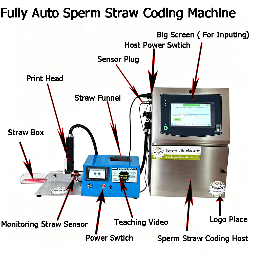 Automatic Livestock Semen Straw Inkjet Coding Machine 0.25ml 0.5ml AI Insemination Tube Printer For Animal Breeding Lab