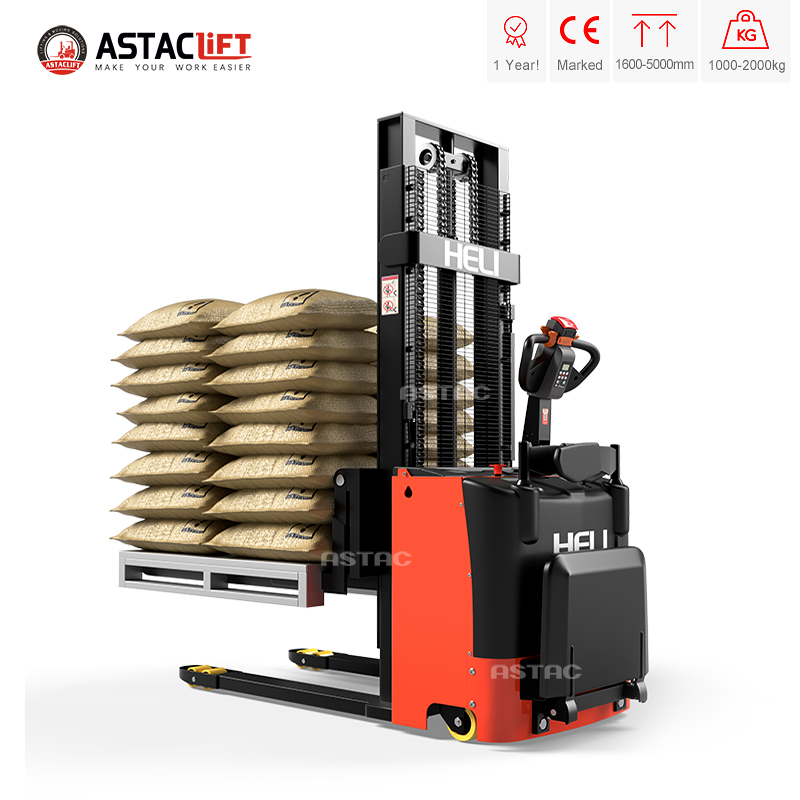 HELI Electric Pallet Stacker 1500kg Full Electric Hydraulic Two-Stage Mast Lead-Acid Battery 2m-4m Lift Height Indoor Use