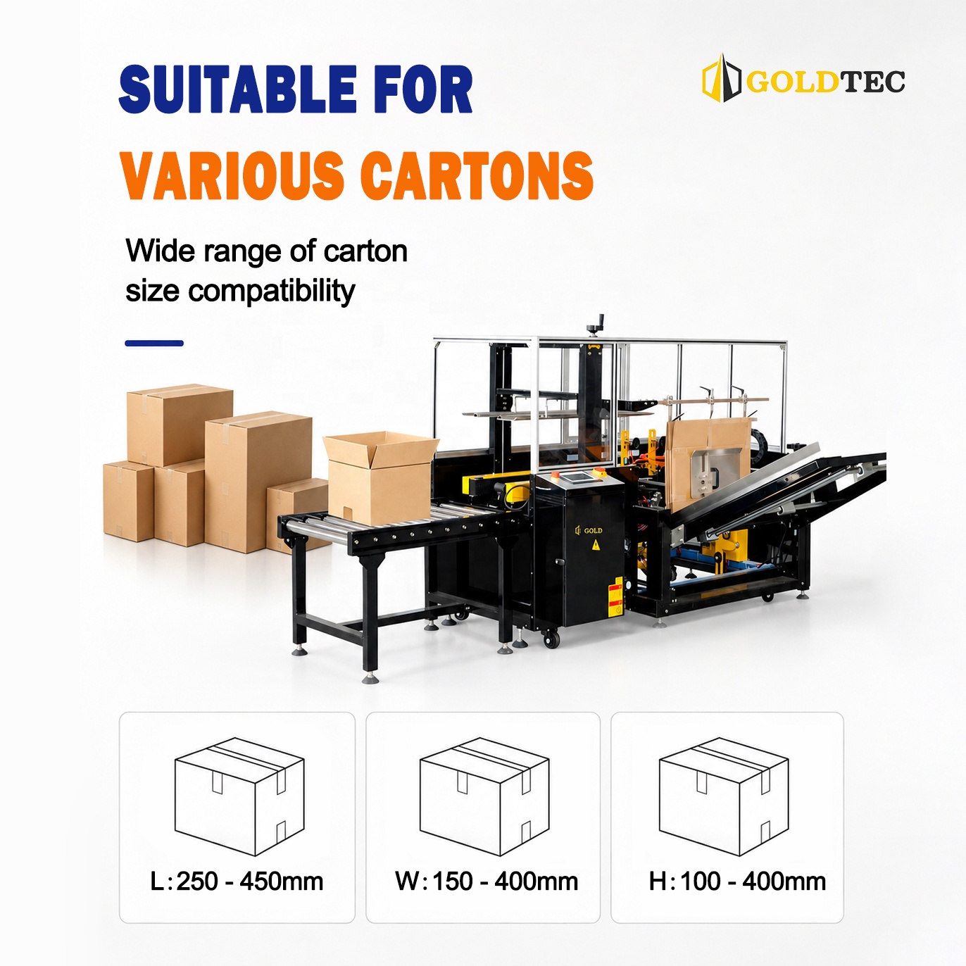 Goldtec Packaging Case Erecting Machine Automatic Case Erector Vertical Carton Erector Machine Box Erecting Machine