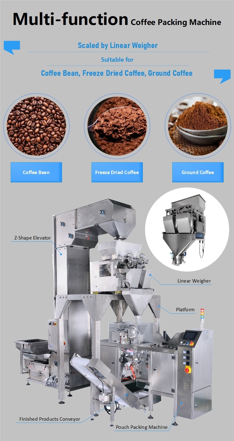 1 Kilo Ground Coffee Packing Machine Zipper Bag Whole Bean Coffee Packaging Machine