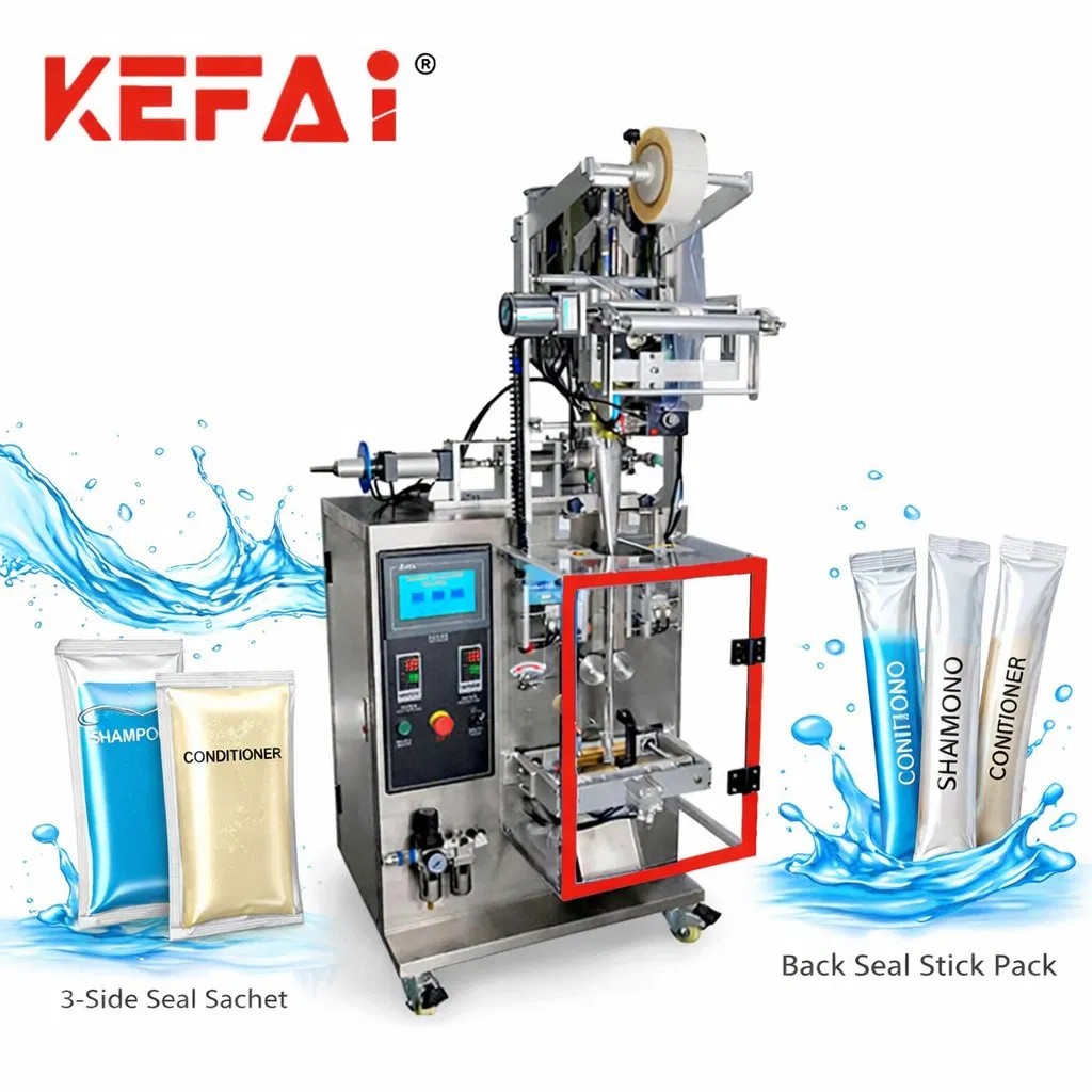 Kefai Automatic 3-Side Seal Sachet Stick Pack Cream Lotion Shampoo Detergent Soap Liquid Filling Sealing Bagging Packing Packaging Machine for Small Business