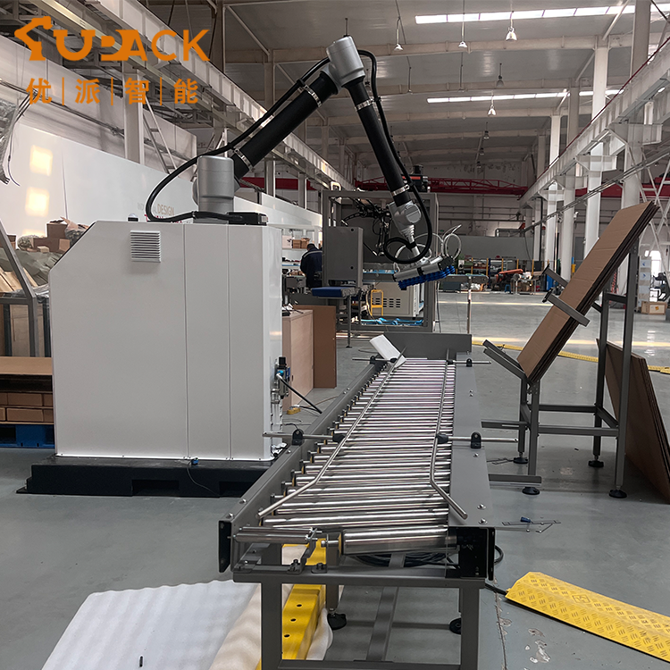 Small Carton/Box Packing System Automatic Collaborative Robot Palletizer with Paper Pads Motor PLC 8-10 Cartons/Minute Capacity