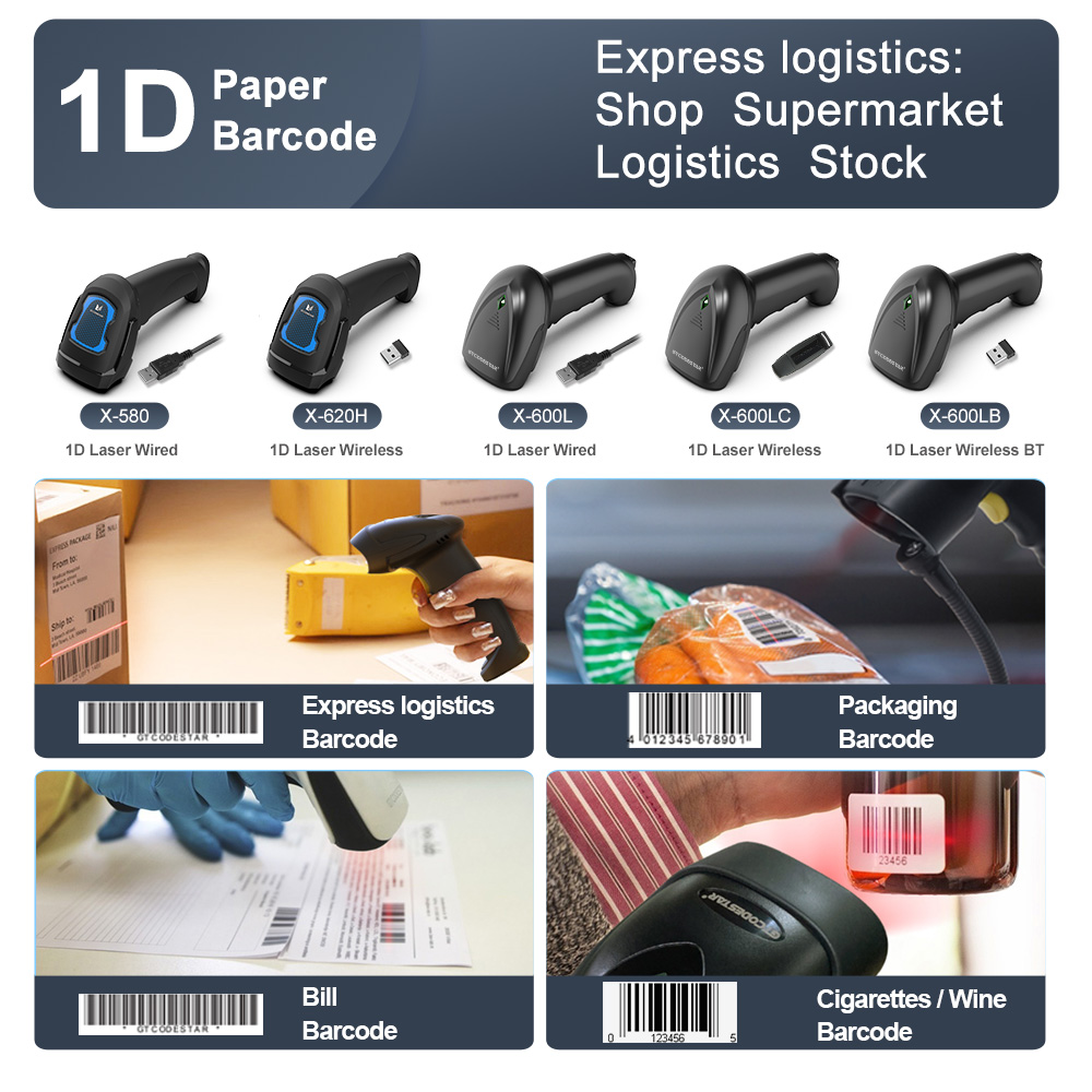 Xincode Handheld 1D 2D Qr Bar Code Reader Wireless Laser Barcode Scanner For Receipt Cash Register Inventory Bank Cheque Pos