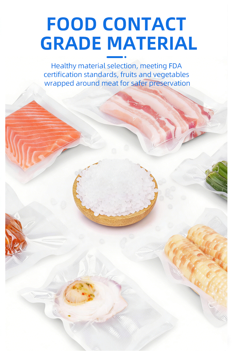 Custom Logo Printed Modern Kitchen Vacuum Seal Plastic Bags for Food Freezer Storage with Textured Surface and Vacuum Packing