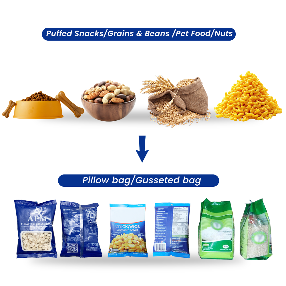 Vertical Beans Granule VFFS Packaging Machine Automatic Grain Rice Nut Seed Snack Food Pellet Pillow Bag Packing Filling Machine