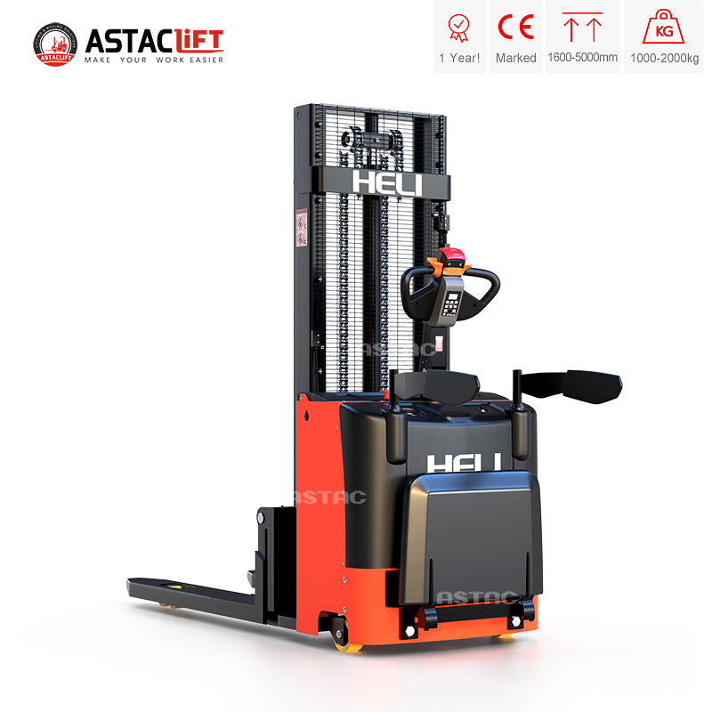 HELI Electric Pallet Stacker 1500kg Full Electric Hydraulic Two-Stage Mast Lead-Acid Battery 2m-4m Lift Height Indoor Use