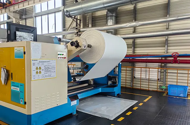 Synthetic leather coating and finishing line in operation