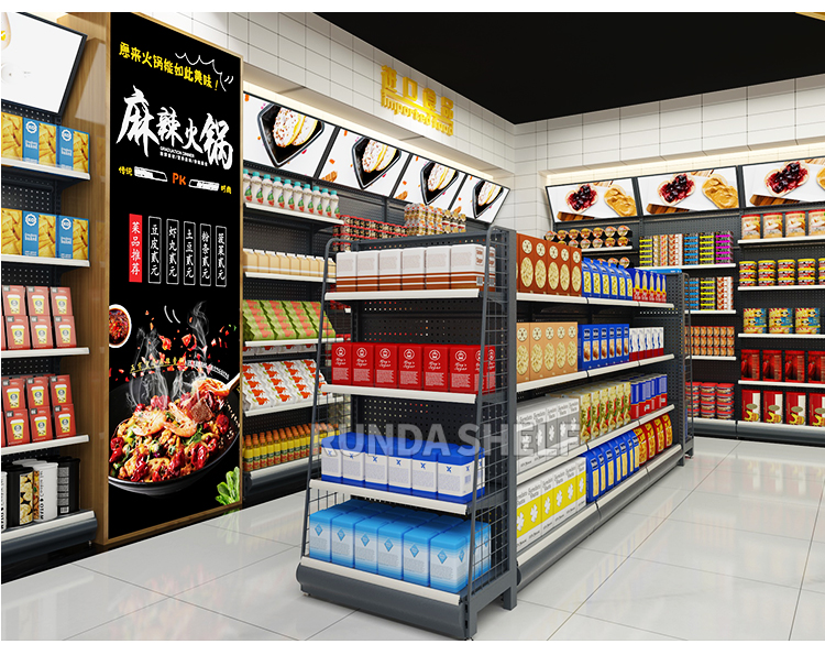 Factory Direct Metallic Light Duty Supermarket Rack Retail Display Equipment Shelving Gondola
