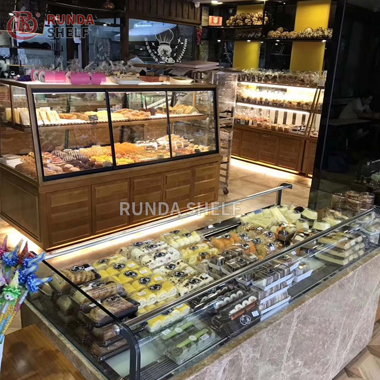 High Quality 4-Tier Bakery Display Stand Double-Sided Heavy-Duty Retail Wood and Iron Stand for Quality Storage