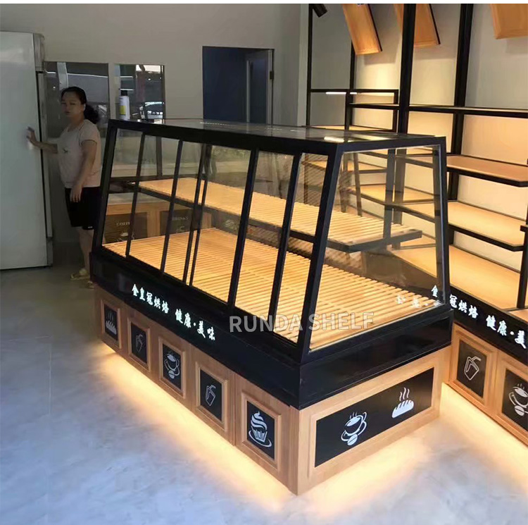 Supermarket Bakery Store Retail Single-Sided Wood Bread Display Stand Rack Light Duty Metal Shelf