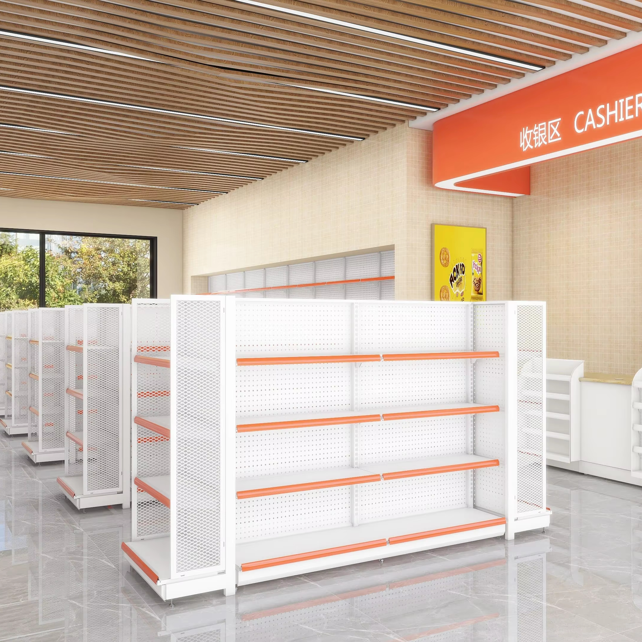 Retail Display Shelves Supermarket Shelving for Snack Aisles Minimalist Supermarket Display Shelves
