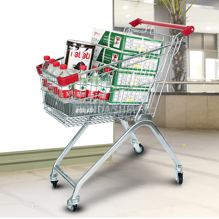 Red Double Pole Shopping Basket for Grocery and Retail Store