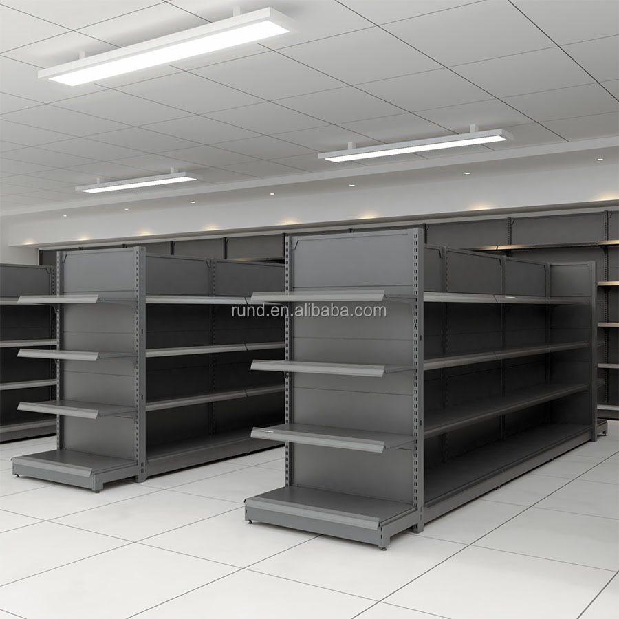 Heavy Duty Double-Sided Grocery Store Retail Display Stand Supermarket Gondola Shelving Rack Made of Steel and Metal