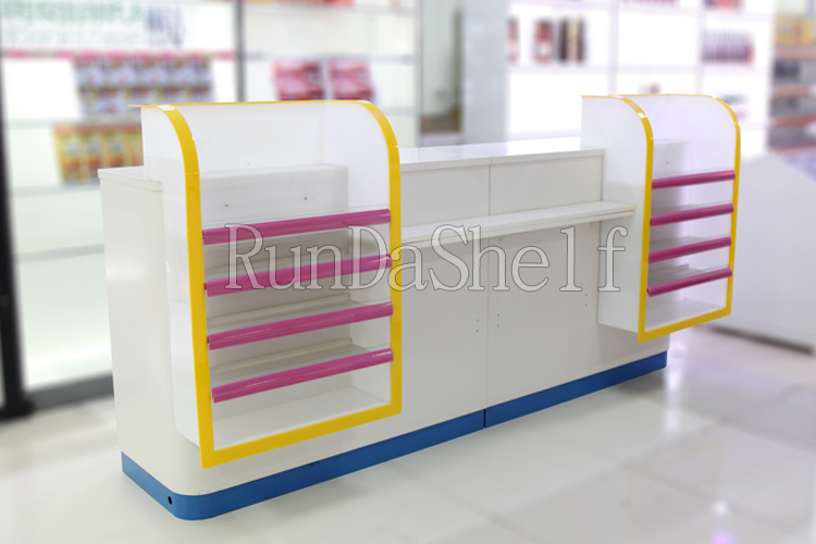Wholesale RD Single-Sided Supermarket Rack Checkout Counter Multicoloured Metallic Cashier for Groceries and Supermarkets