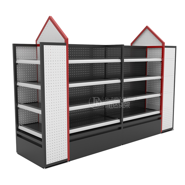 Double-Sided Runda Shelf Metal Supermarket Rack for Convenience and Grocery Stores