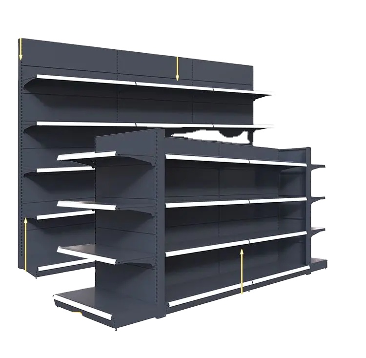Heavy-Duty Double Sided Steel Supermarket Rack with Customized Shelves for Beauty Design Grocery Convenience Display